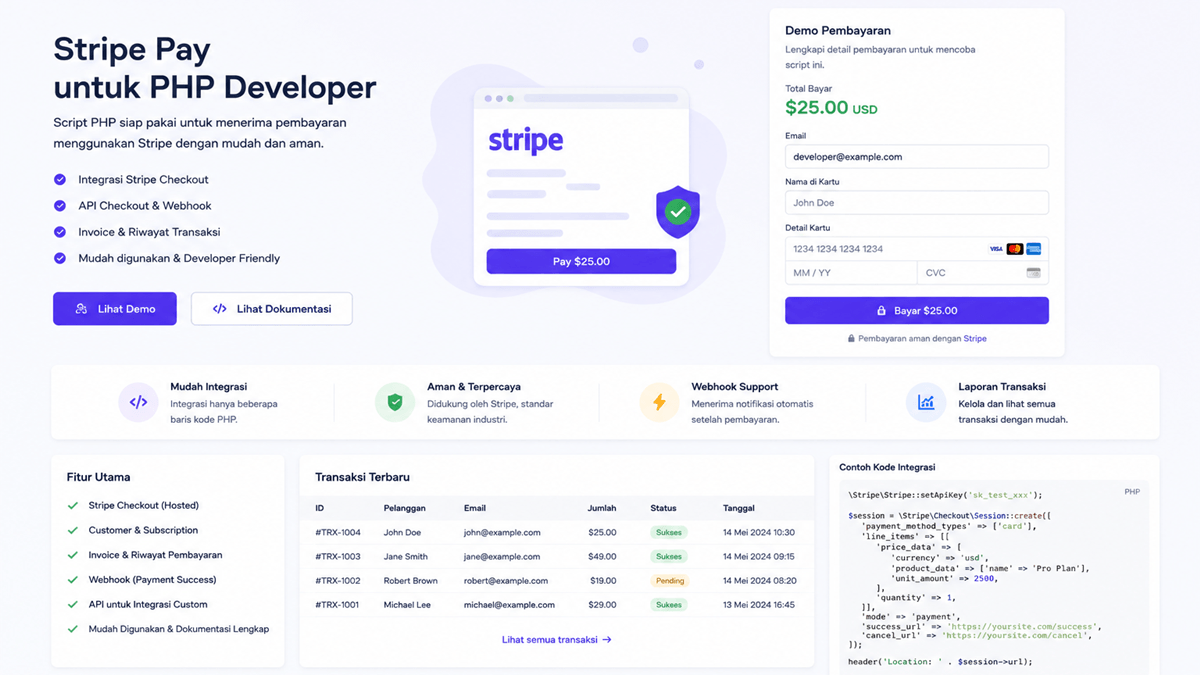 Script PHP Stripe Pay untuk PHP Developer