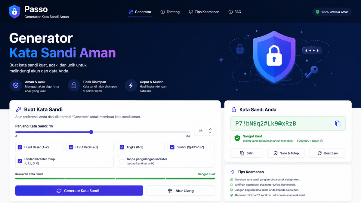 Web Tool Generator Kata Sandi Aman (Passo)