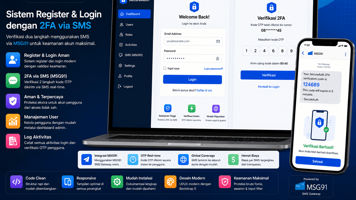 Script PHP Register & Login 2FA via SMS MSG91