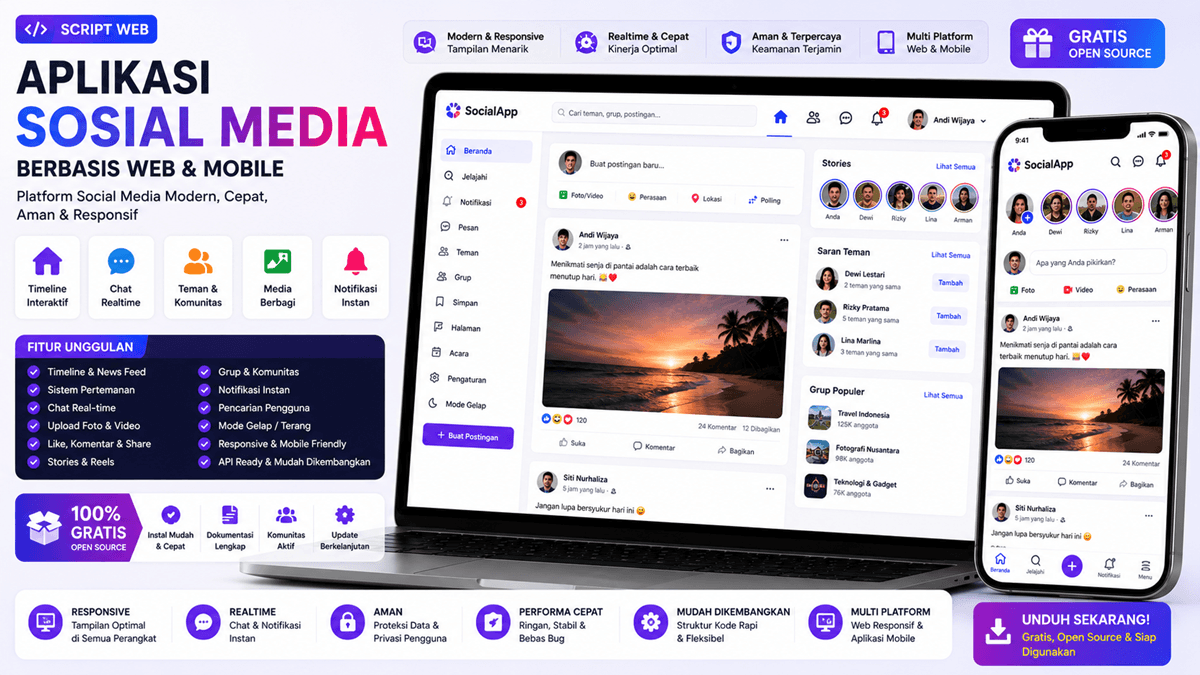 Script Aplikasi Sosial Media berbasis Web dan Mobile