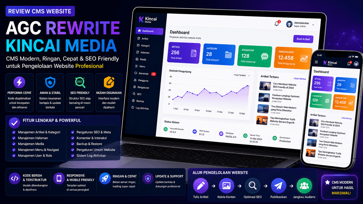Review CMS Website AGC Rewrite Kincai Media